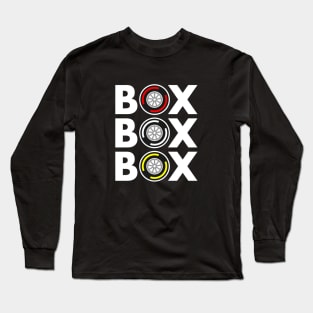 Box Box Box F1 Tyre Compound White Text Design Long Sleeve T-Shirt